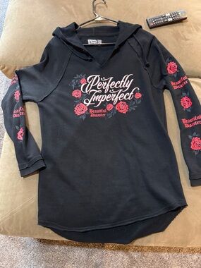 Perfectly Imperfect Women's Black Hoodie with Red Rose Print